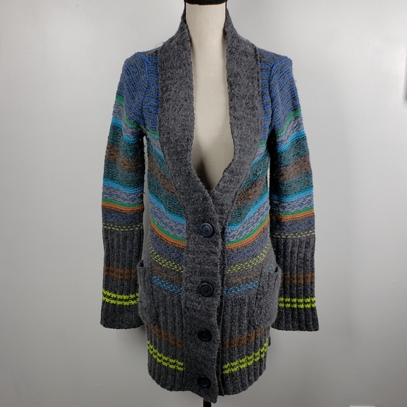 Fp Striped Boho Chunky Knit Cardigan 